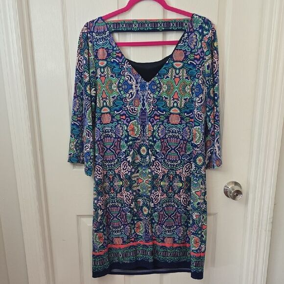 Laundry By Shelli Segal Blue and Green Long Sleeve Dress - Picture 4 of 8